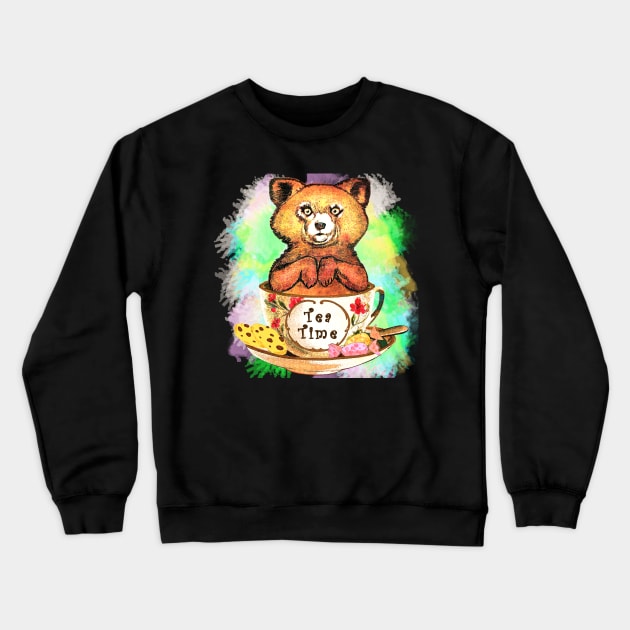 Teddy Bear Tea Time Crewneck Sweatshirt by LizzyizzyDesign